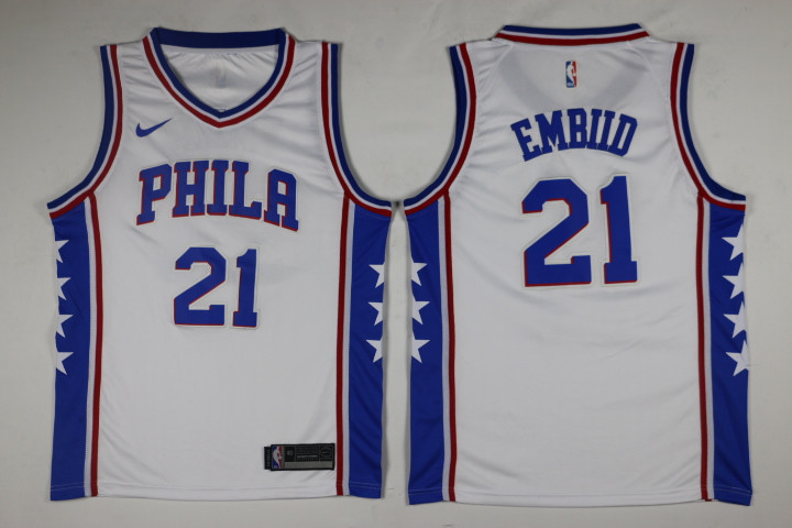 Men Philadelphia 76ers 21 Embiid White Game Nike NBA Jerseys